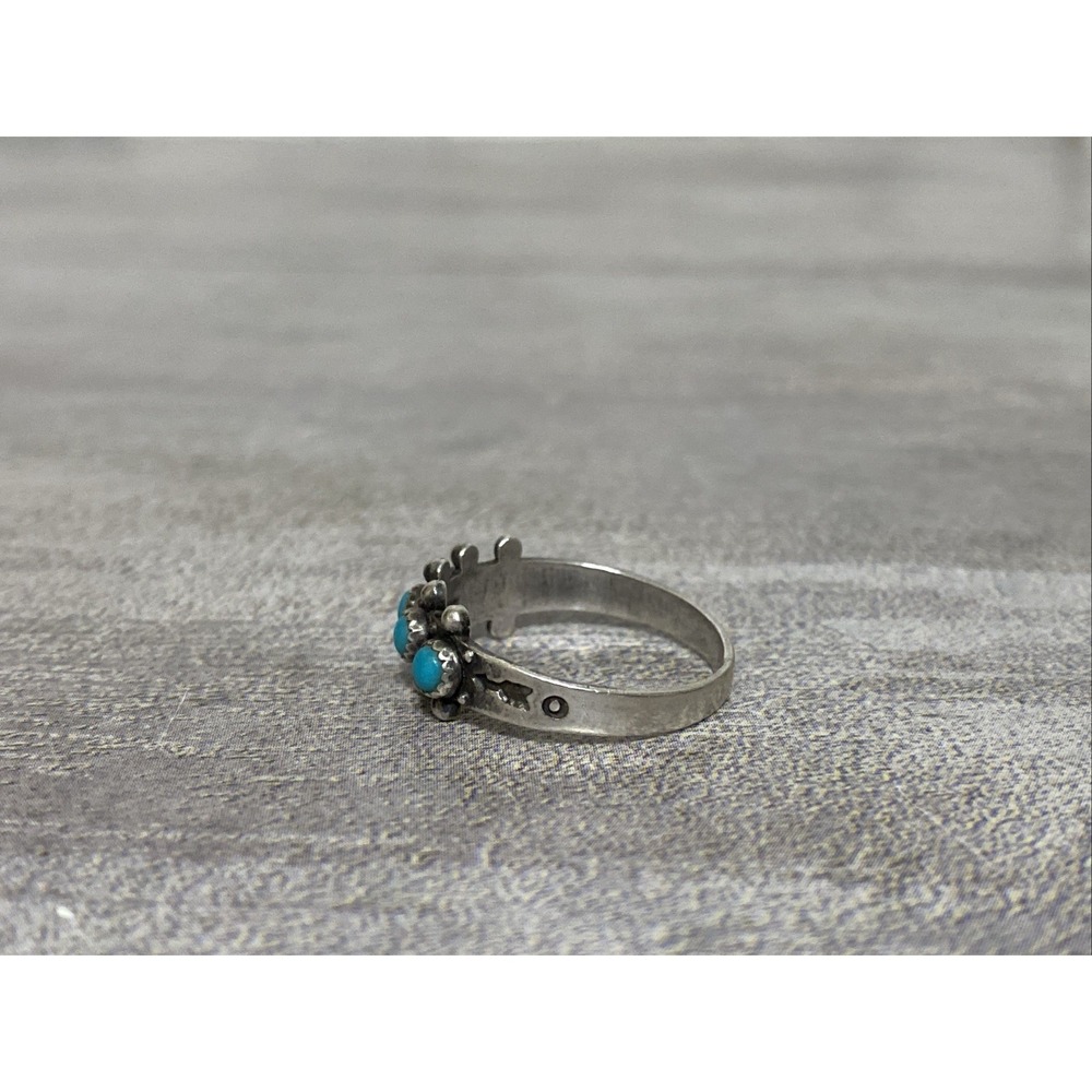 Native American Zuni Turquoise Petit Point Ring Sz 8 Snake Eyes Arrow - Picture 4 of 10